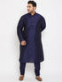 Vastramay Men's Plus Size Navy Blue Silk Blend Kurta Pyjama Set